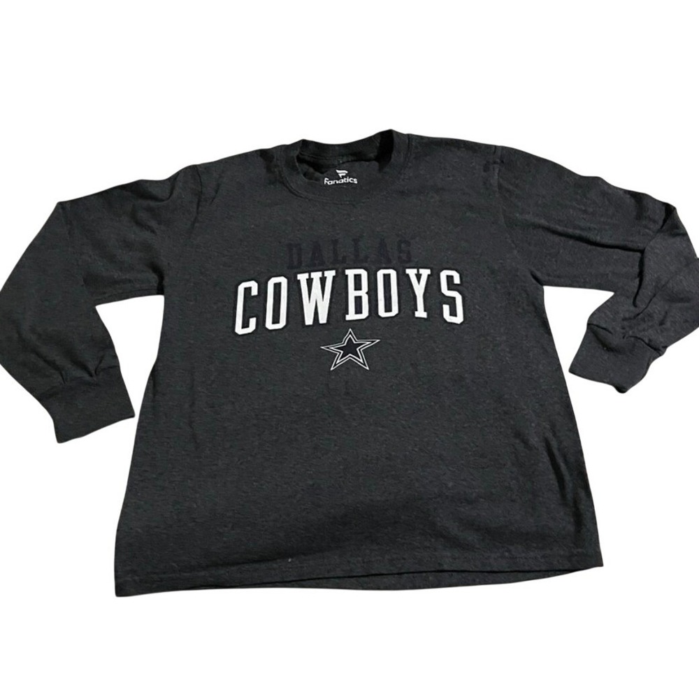 Dallas Cowboys Youth Medium Long Sleeve Shirt‎ Fanatics Gray NFL Logo EUC